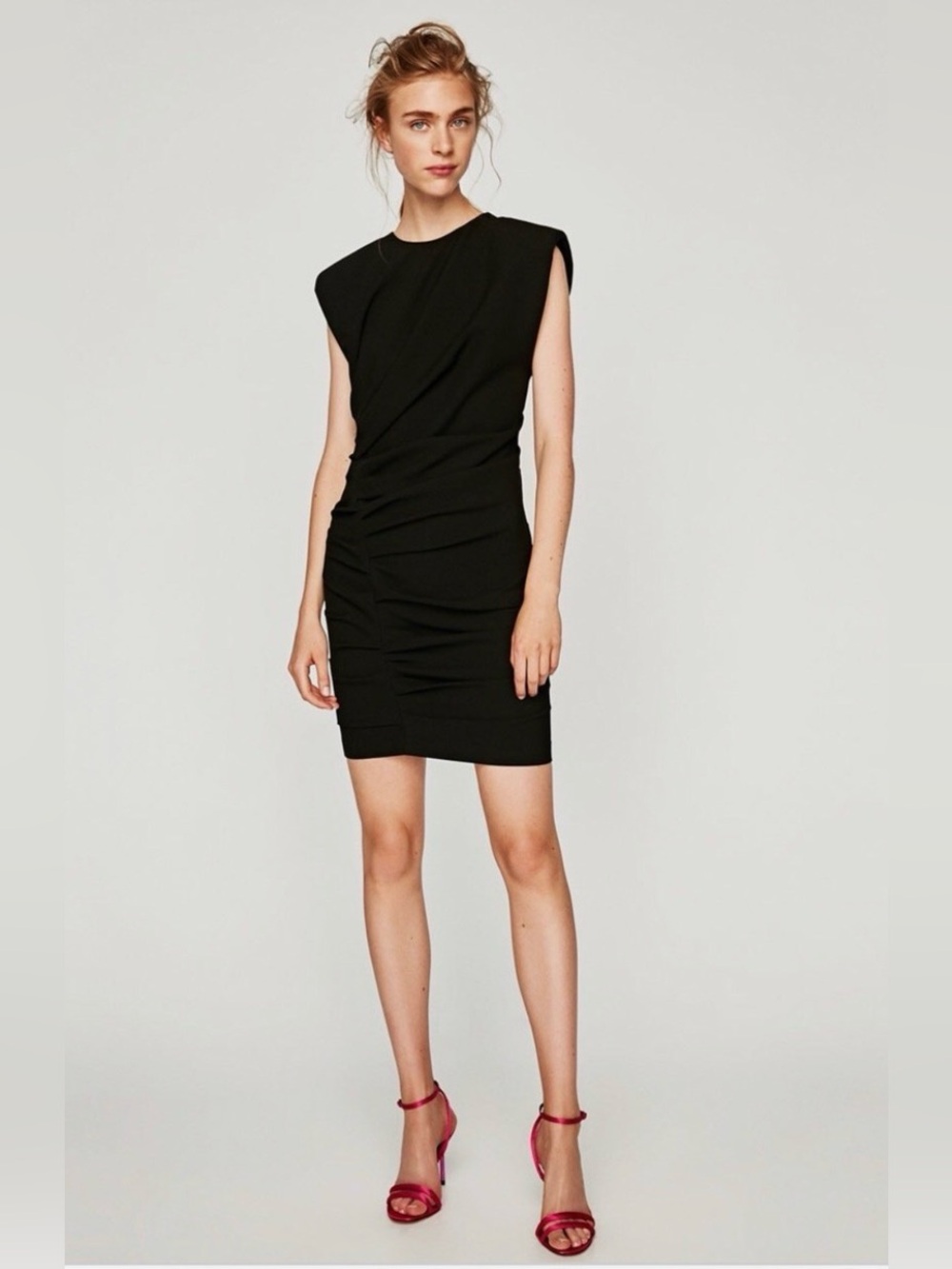 Zara Black Sleeveless Ruched Bodycon Dress